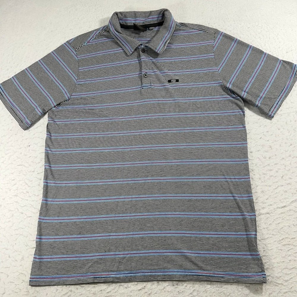 Oakley Sunglasses Men's Large Black White Blue Red Striped Short Sleeve Polo